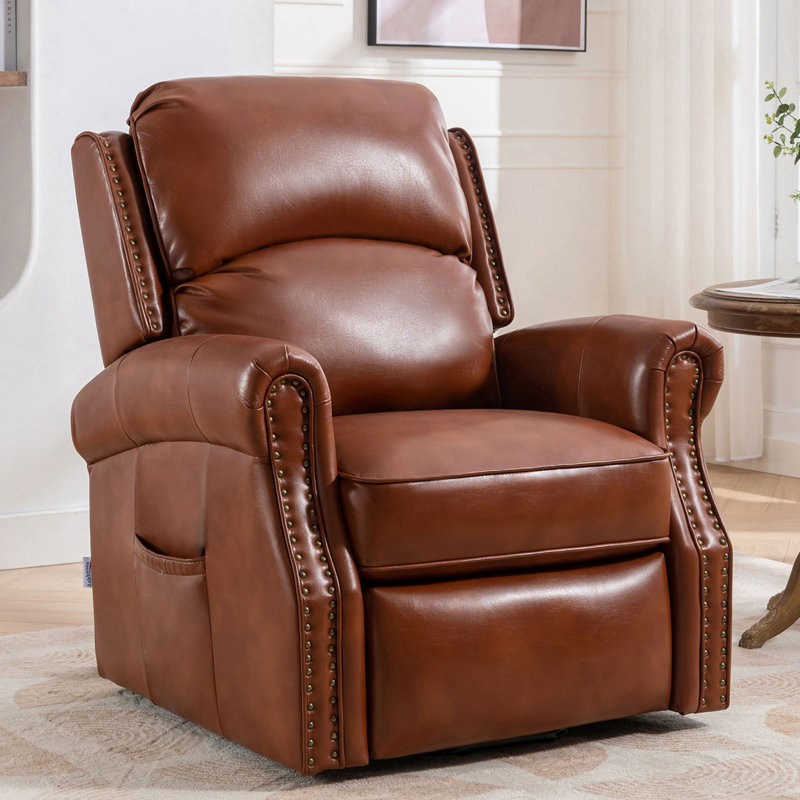 Woolery Faux Leather Lift Assist Recliner Lark Manor Upholstery Color Caramel